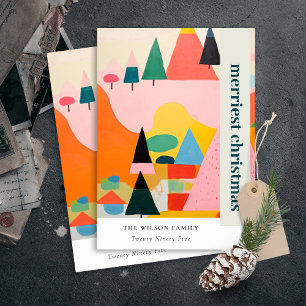 Cartão De Festividades Paisagem de Natal Colorida Retro-Abstrato