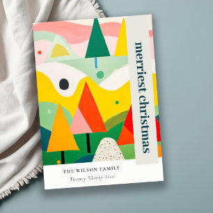 Cartão De Festividades Paisagem de Natal Colorida Retro-Abstrato