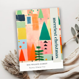 Cartão De Festividades Paisagem de Natal Colorida Retro-Abstrato