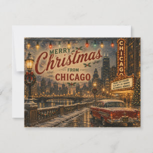 Cartão De Festividades Paisagem de Natal de Chicago no Céu Férias Correio