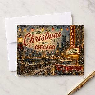 Cartão De Festividades Paisagem de Natal de Chicago no Céu Férias Correio