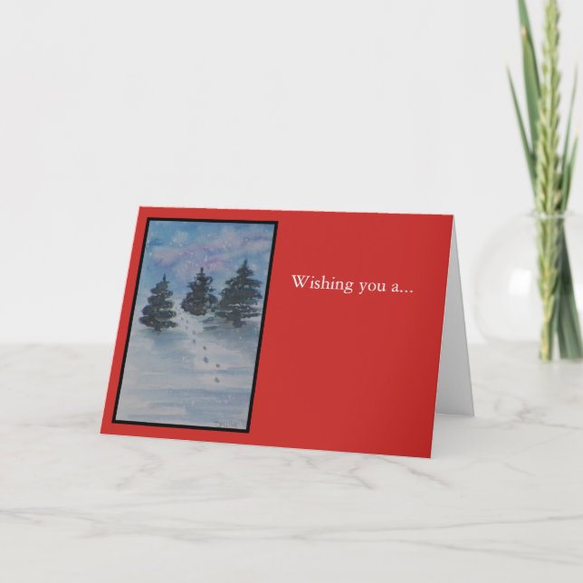 Cartão De Festividades Paisagem de Natal em Vermelho (Frente)