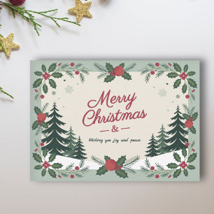 Cartão De Festividades Paisagem de Neve e Árvores de Quente - Feliz Natal