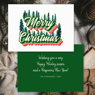 Cartão De Festividades Paisagem de Pinheiros Groovy Natal Retrô Feliz Nat