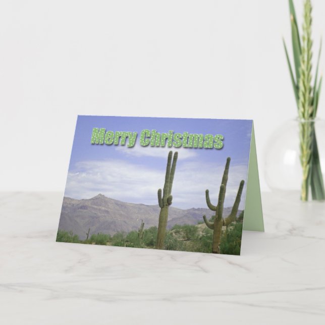 Cartão De Festividades Paisagem do sudoeste do Feliz Natal com Saguaros (Frente)