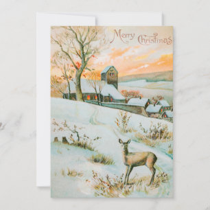 Cartão De Festividades Paisagem e Veado de Inverno de Natal