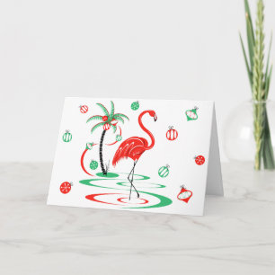 Cartão De Festividades Paisagem Flamingo de Natal Vermelho
