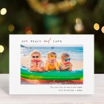 Cartão De Festividades Paisagem Fotográfica Simples de Joy Peace Love<br><div class="desc">Natal moderno e simples | cartão com fotos de férias com padrão verde e branco do pinho no verso. Para personalização mais avançada deste design,  clique no BOTÃO FERRAMENTA DESIGN AZUL para alterar a fonte,  o tamanho e a cor.</div>