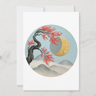 Cartão De Festividades Paisagem Minimalista Japonesa de Flor de Cerejeira