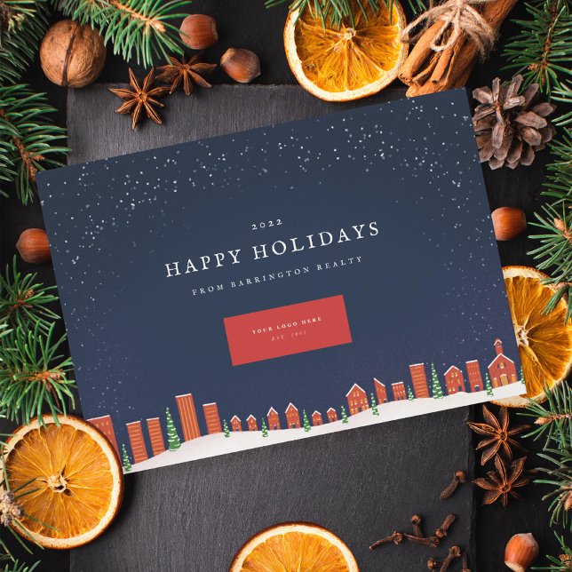 Cartão De Festividades Paisagem Urbana Corporativa de Cidade de Inverno (Criador carregado)