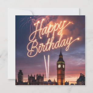 Cartão De Festividades Paisagem urbana de Londres com parabéns de anivers