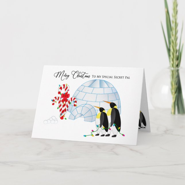 Cartão De Festividades Pal Penguins secreto de Natal por Luzes Igloo (Frente)