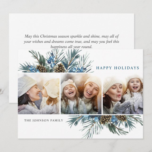 Cartão De Festividades Palheiro de Natal Elegante Cones 3 Saudação Fotogr (Frente/Verso)