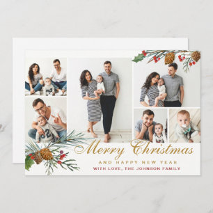 Cartão De Festividades Palheiro de Natal Elegante Cones 6 Foto Saudação