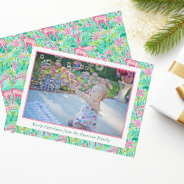 Cartão De Festividades Palm Beach Christmas Pink & Green Reindeer Photo