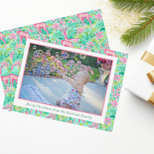 Cartão De Festividades Palm Beach Christmas Pink & Green Reindeer Photo