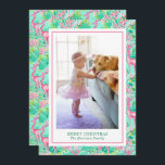 Cartão De Festividades Palm Beach Christmas Pink & Green Reindeer Photo<br><div class="desc">PreppyPrint.com - Celebre o Natal em estilo! Adicione seu toque personalizado a esses cartões com fotos. Transfira este design para os produtos de sua escolha também! Visite minha loja de designers,  PreppyPrint.com,  para coordenar itens.</div>