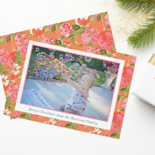 Cartão De Festividades Palm Beach Christmas Pink & Orange Ornaments Photo