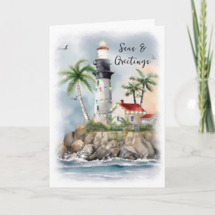 Cartão De Festividades Palmeira de Farol Mar Natal Costeiro