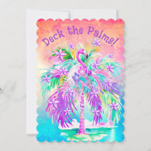 Cartão De Festividades Palmeira de Natal Flamingos Rosa Personalizada 