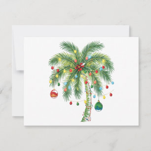 Cartão De Festividades Palmeira de Natal Tropical com Luzes e Enfeites