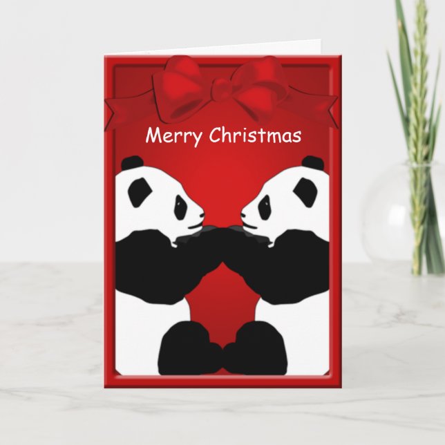 Cartão De Festividades Panda Bear Amigos Feliz Saudação de Natal (Frente)