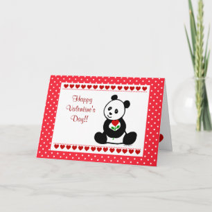 Cartão De Festividades Panda Cartoon and A Heart Flower Valentine