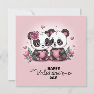 Cartão De Festividades Panda de Desenho Animado Fofo Corações de Amantes
