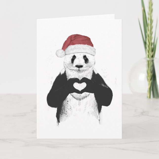 Cartão De Festividades Panda do papai noel (Frente)