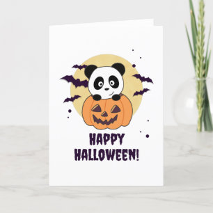 Cartão De Festividades Panda no Abóbora Pandas Doces Feliz Halloween