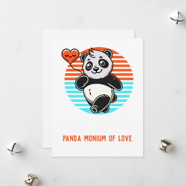 Cartão De Festividades Panda "Panda-monium of Love" (Frente/Verso In Situ)