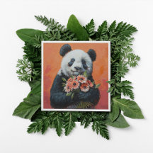 Panda segurando flores, personalizável