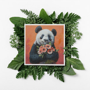 Cartão De Festividades Panda segurando flores, personalizável