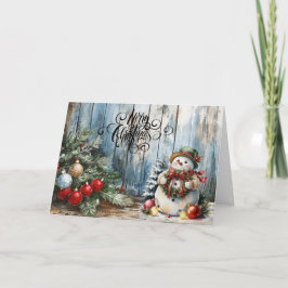Cartão De Festividades Pano de Natal Clássico Aquarela Feliz Natal Boneco