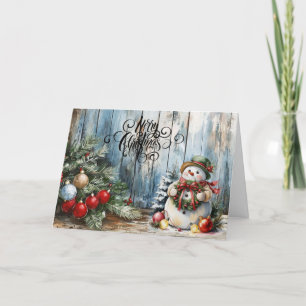Cartão De Festividades Pano de Natal Clássico Aquarela Feliz Natal Boneco