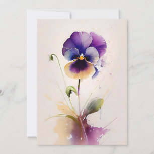 Cartão De Festividades Pansor Roxo Em Aquarela