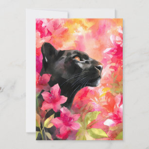 Cartão De Festividades Pantera Negra Selvagem Floral Selvagem Elegante