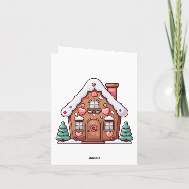 Cartão De Festividades Pão de Gengibre Festivo com Corações (Verso)