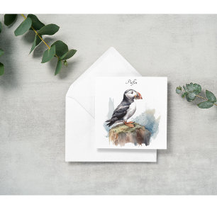 Cartão De Festividades Papagaio-do-mar numa Rocha Aquarela, personalizado