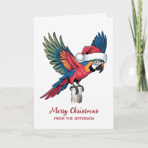 Cartão De Festividades Papagaio Personalizado com Chapéu de Papai Noel Na