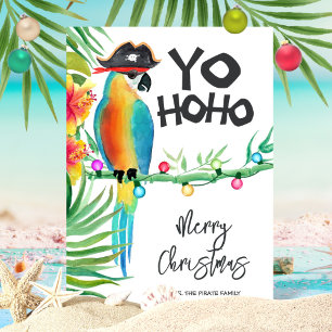 Cartão De Festividades Papagaio Pirata da Ilha Tropical Yo Ho Ho Natal