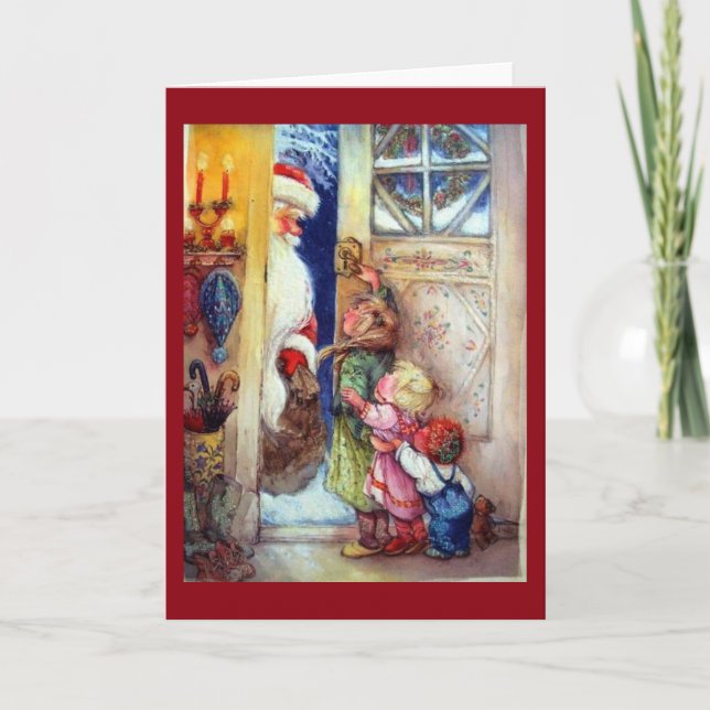 Cartão De Festividades Papai Noel À Porta (Frente)