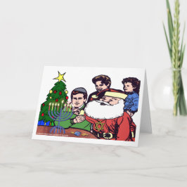 Cartão De Festividades Papai Noel Acendendo a Menorá - Natal Chanuká