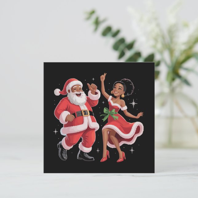 Cartão De Festividades Papai Noel africano Sra. Claus dançando Natal amer (Em pé/Frente)