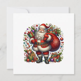 Cartão De Festividades Papai Noel Alegre Cercado por Presentes