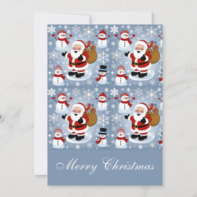 Cartão De Festividades Papai Noel Alegre e Bonecos de Neve Natal (Frente)