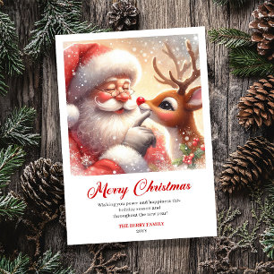 Cartão De Festividades Papai Noel Alegre e o Renas Rudolph Boas Festas de