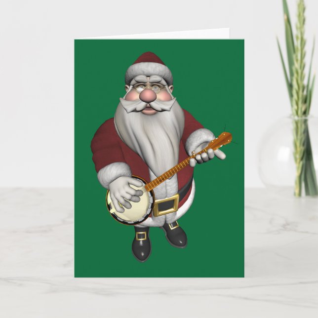 Cartão De Festividades Papai Noel Ama Seu Banjo (Frente)