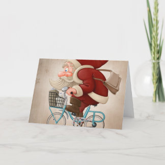 Cartão De Festividades Papai Noel anda de bicicleta