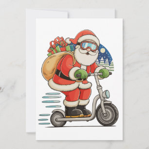 Cartão De Festividades Papai Noel Andando de Scooter Natal Família Combin